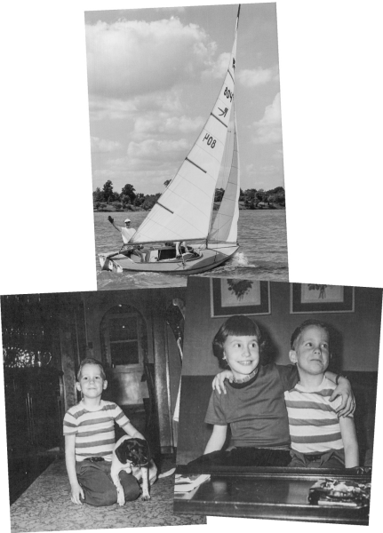 Rolla Edward at helm of Pud'n Pat, Lake Springfield, circa 1955. Mary Lynn, Pat and Peggy, 1951-52